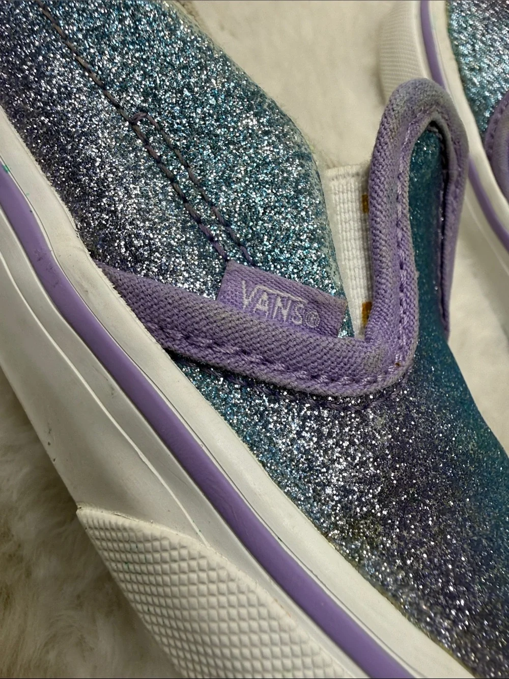 Vans Classic Slip-On Toddler 8 Glitter Iridescent Blue Purple Sparkle Shoes
